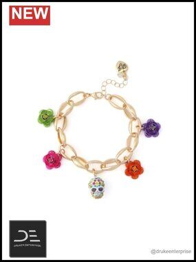 Betsey Johnson Sugar Skull Charm Bracelet - Women's Link Bracelet with Lobster